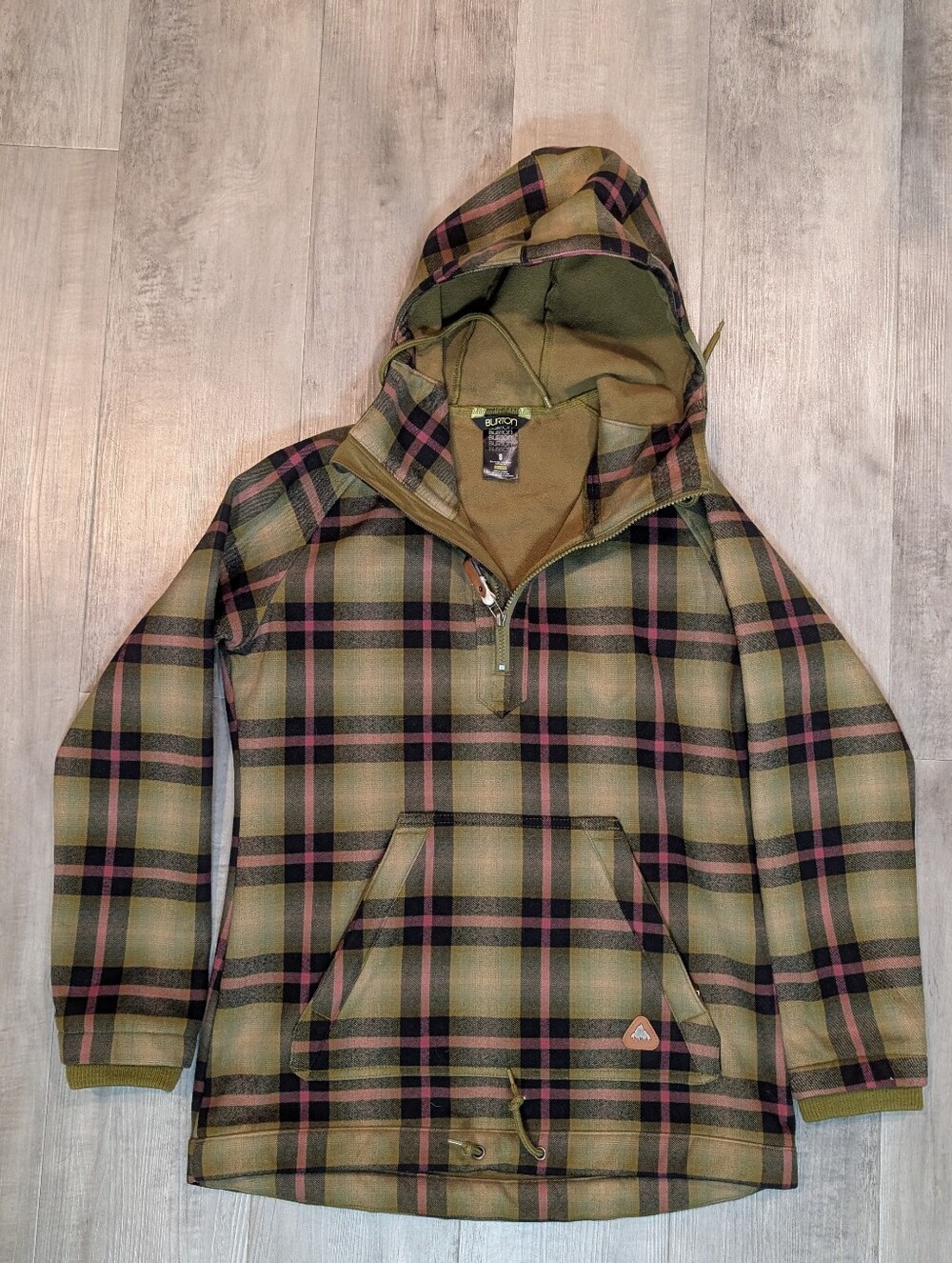 BURTON Dryride Flannorak Green Plaid Snowboard Hoodie Jacket Womens Small